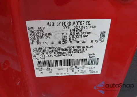 2011 Ford F-150 Xlt z USA, uszkodzony, nr VIN 1FTEX1CM2BFB40198